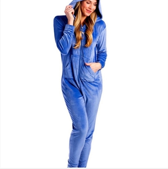 Softies “Snuggle Jumper” Velvet Super Soft 1-Pc Pajama Hood S/M Jogger - Picture 3 of 6